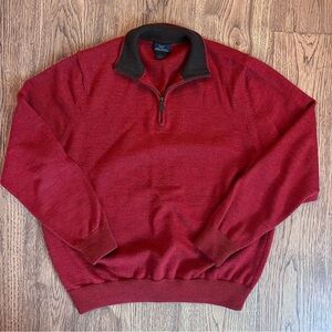 346 Brooks Brothers Burgundy Merino Wool 1/4 Zip Sweater Size Large EUC